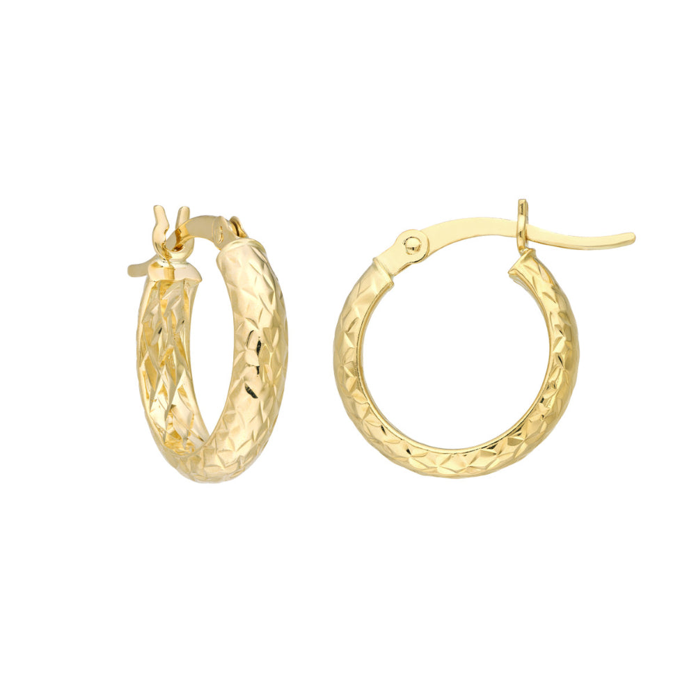 14k Gold Diamond-Cut Hoop Earrings