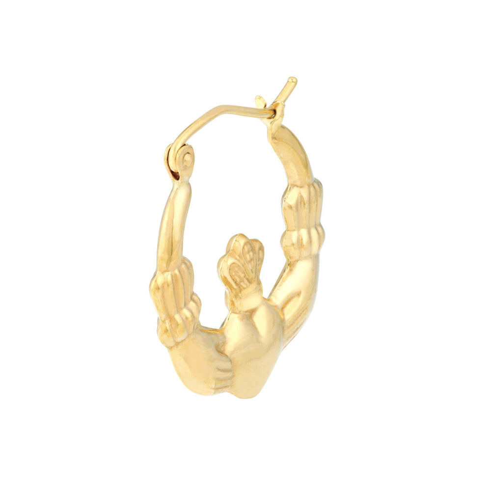 14k Yellow Gold Claddagh Hoop Earrings