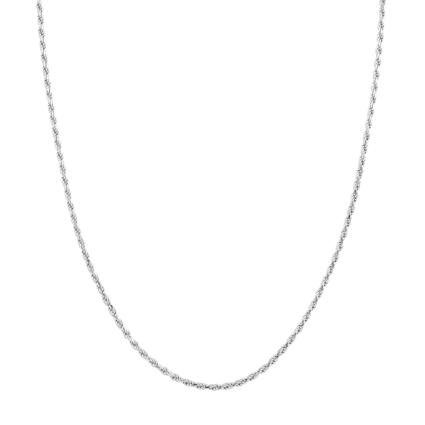 Silver chain necklace on a white background