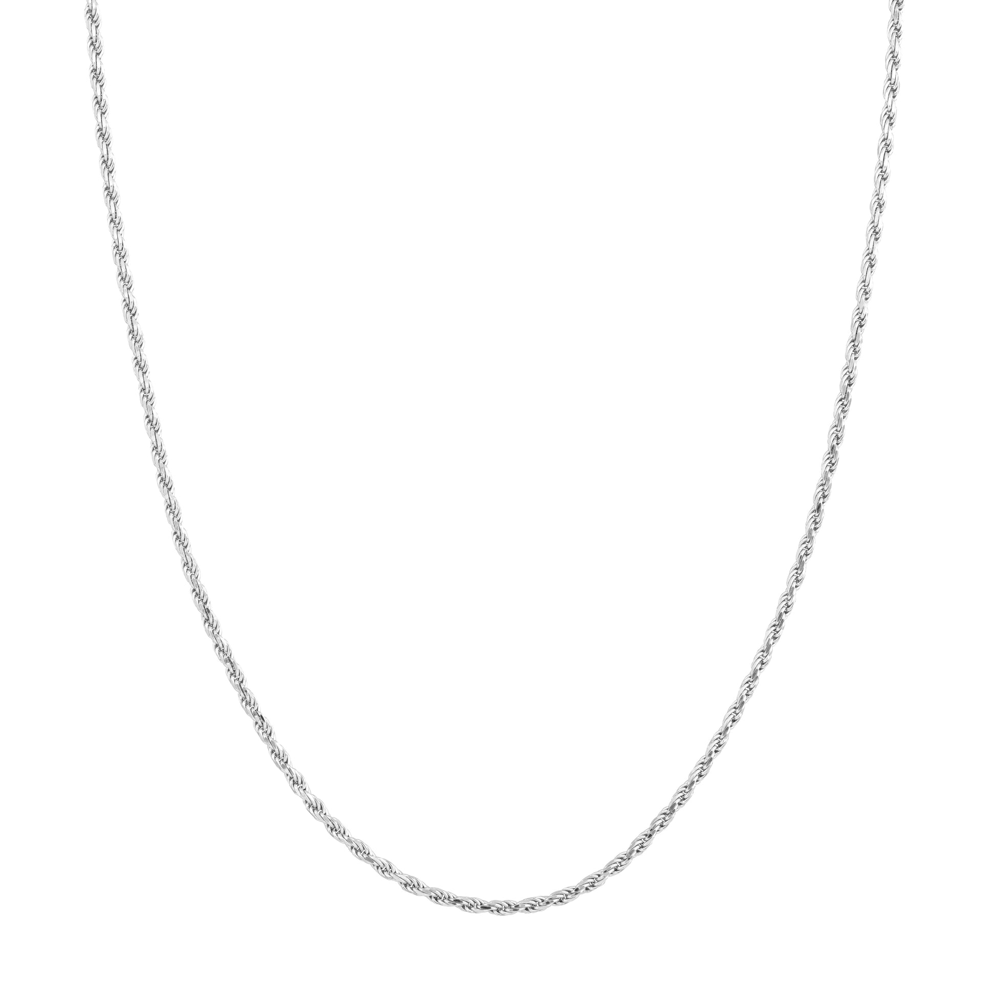 Silver chain necklace on a white background