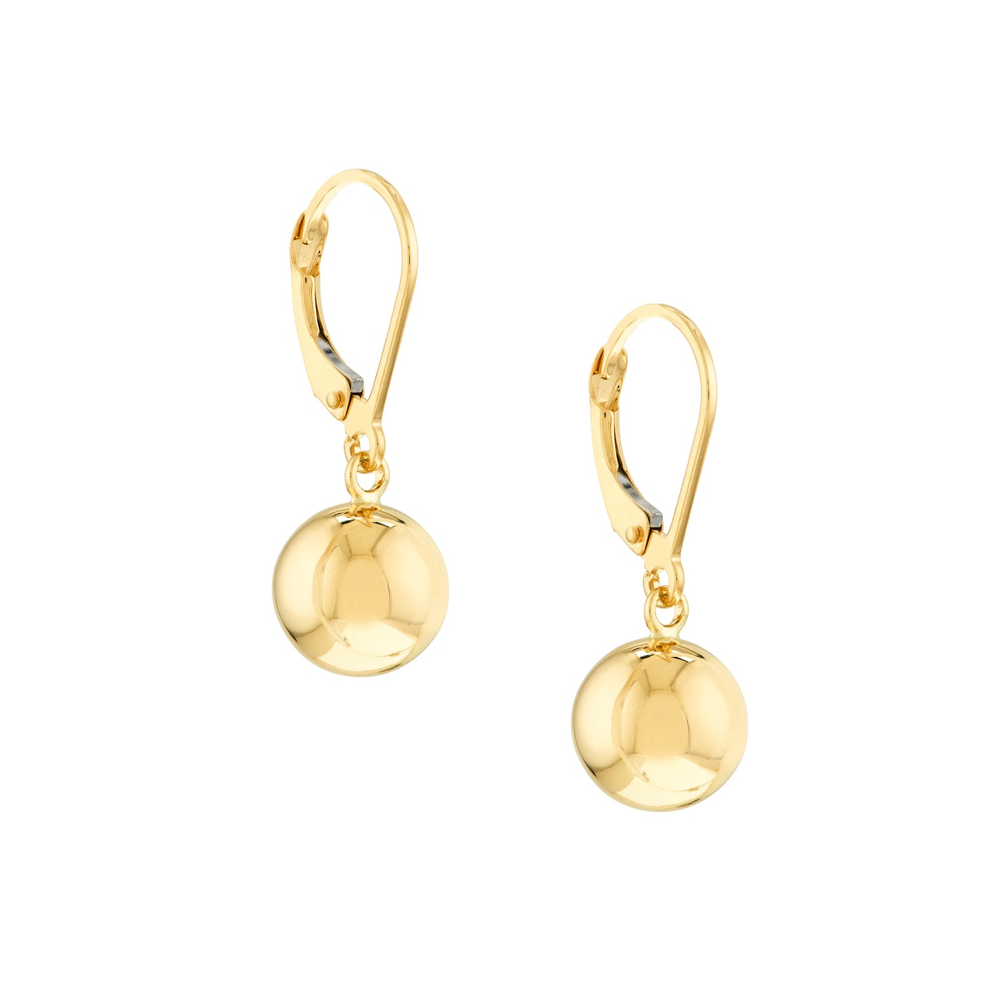 gold tone ball stud drop earrings on white background