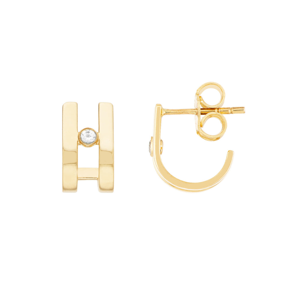 14k Diamond Bezel J-Huggie Earrings