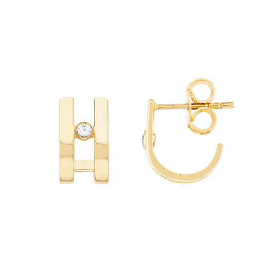 14k Diamond Bezel J-Huggie Earrings