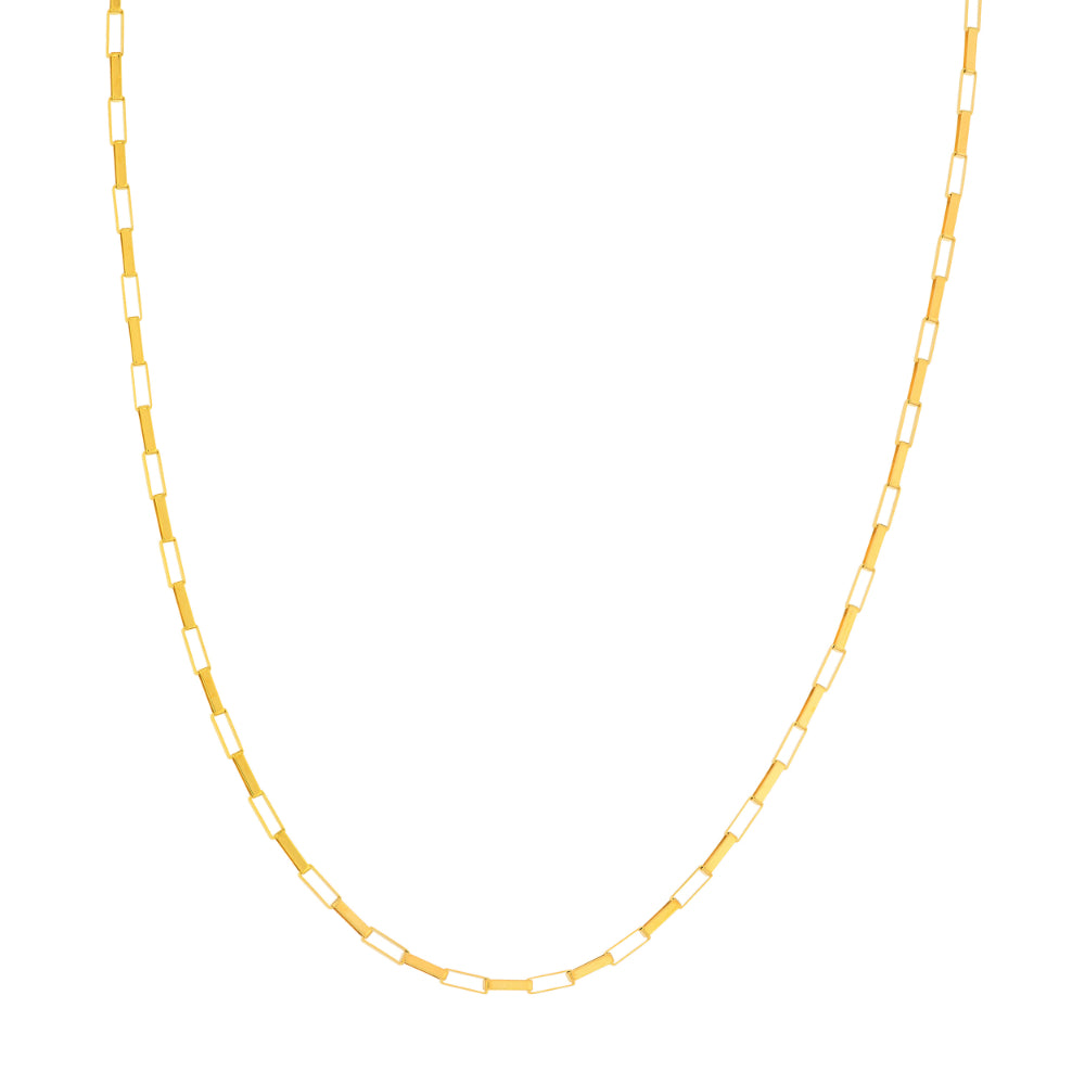 gold tone long link necklace on white background