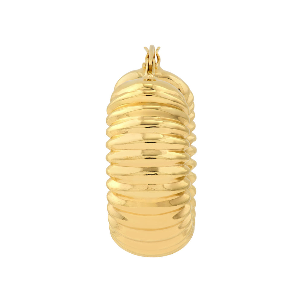 14k Gold Puff Ribbed Hoop Earrings