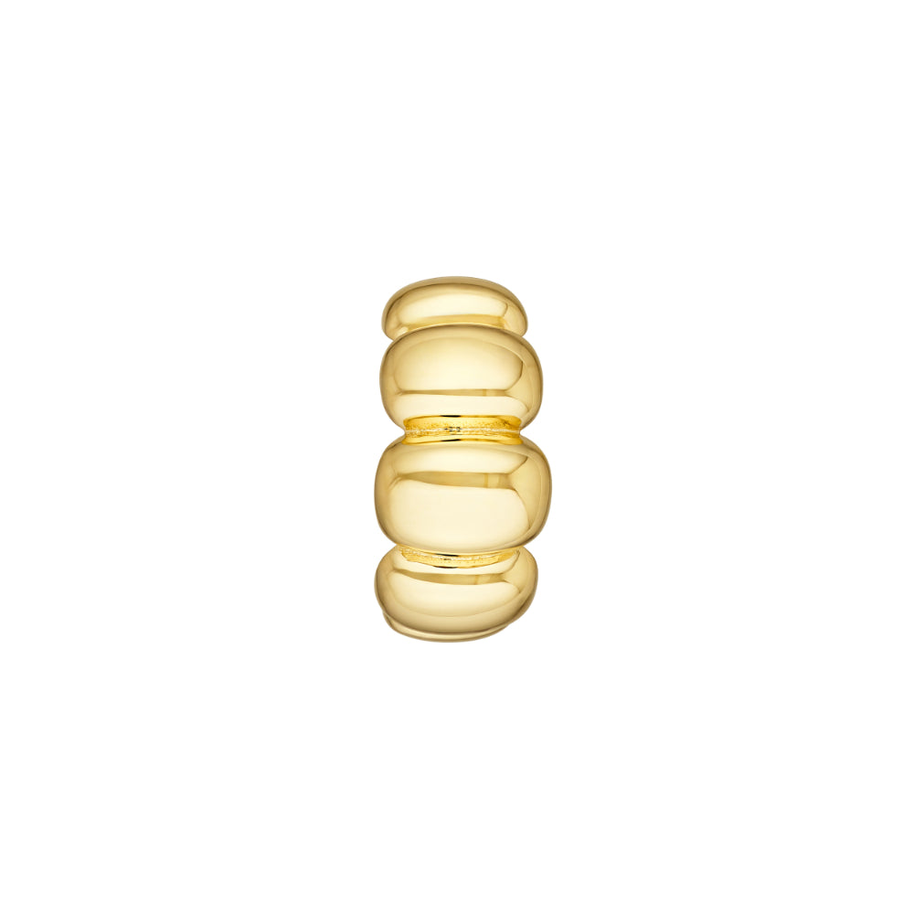 gold tone puffy hoop earring on white background