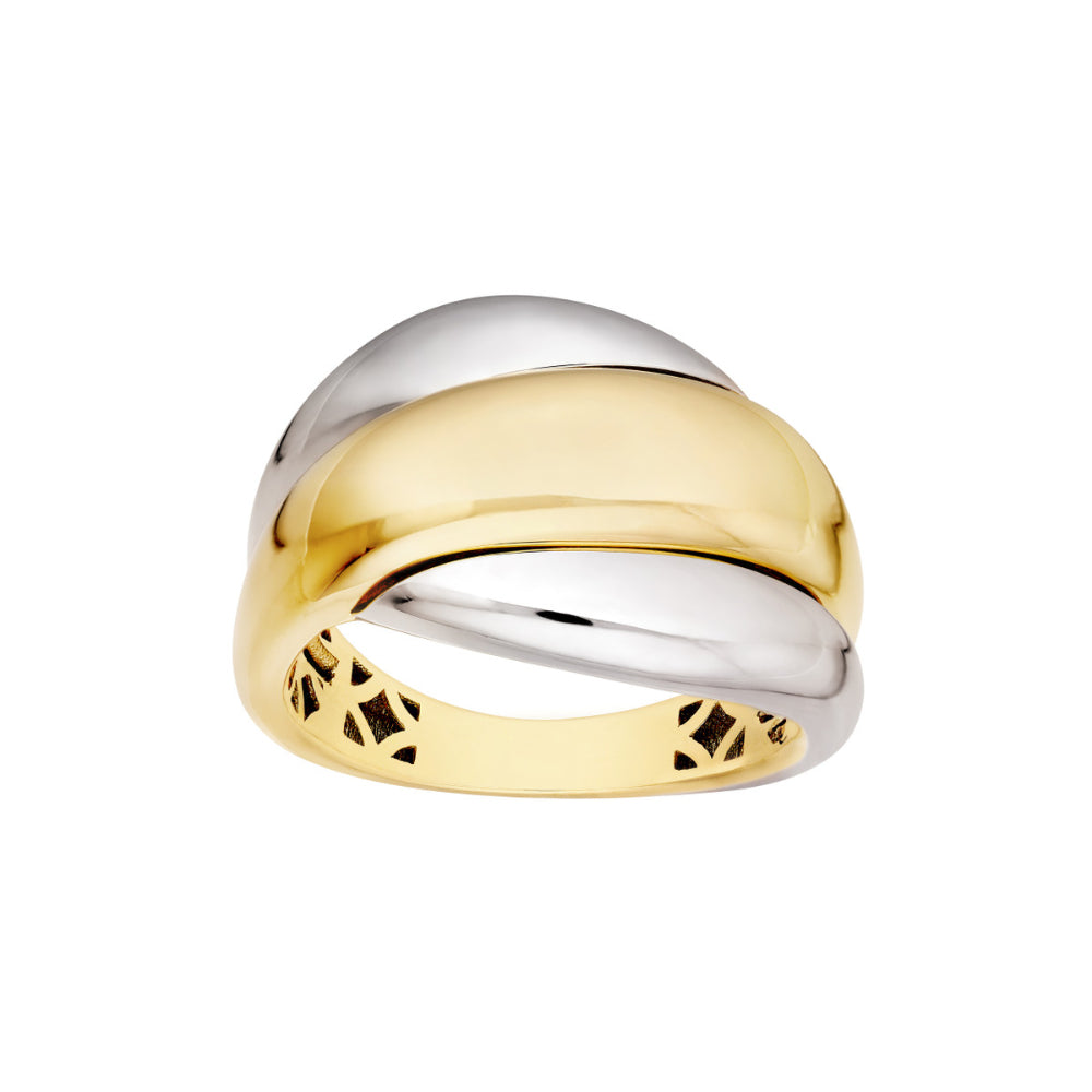 Two-tone gold and silver ring on a white background