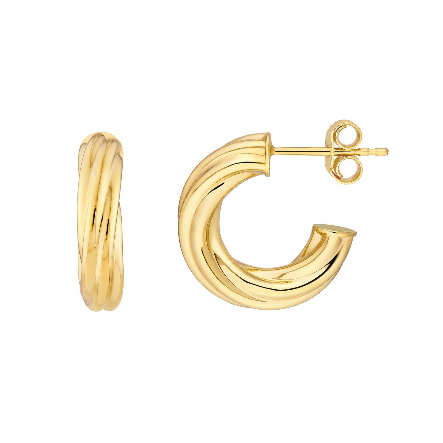 14k Yellow Gold Twisted Open Hoop Earrings