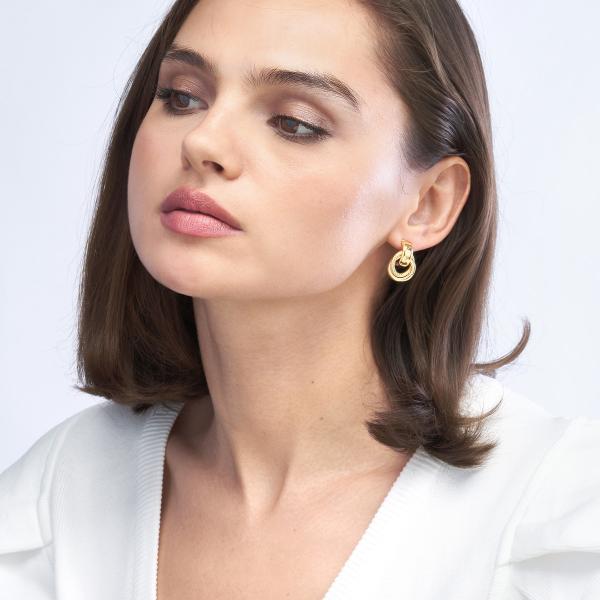 14k Yellow Gold Textured Door Knocker Hoop Earrings