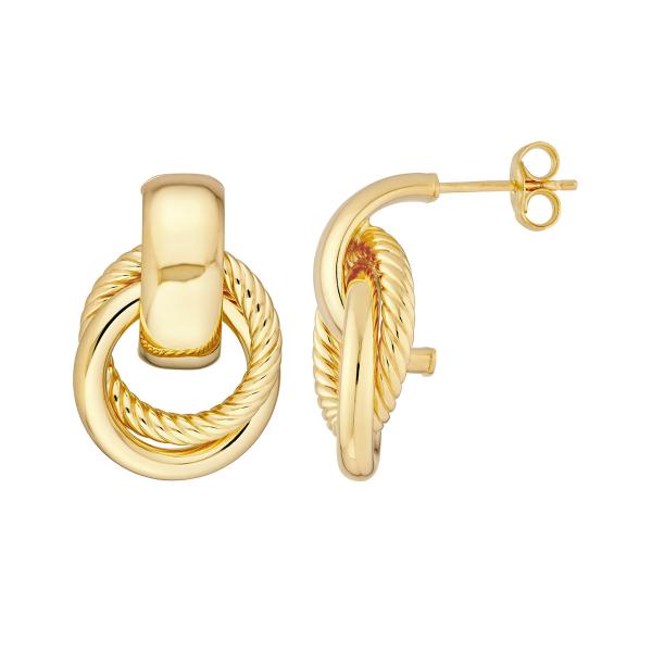 14k Yellow Gold Textured Door Knocker Hoop Earrings