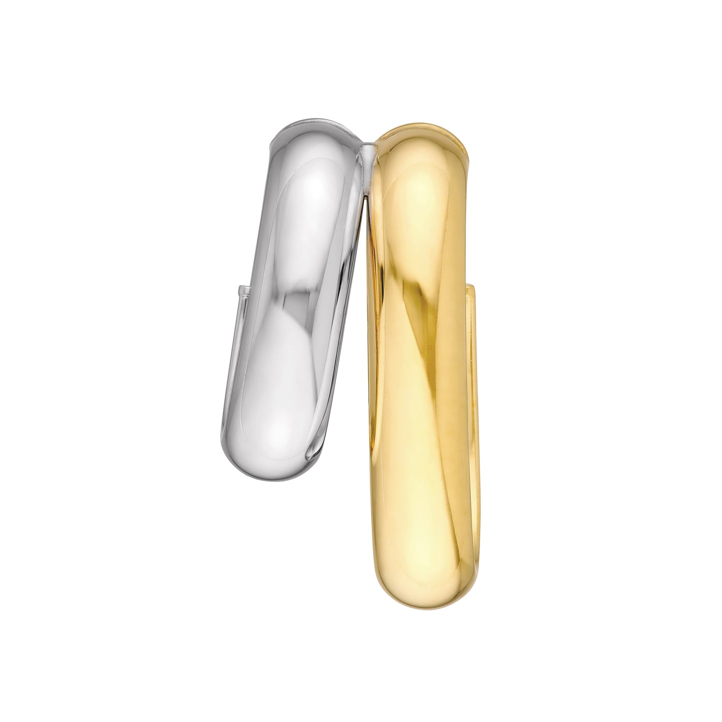 silver and gold tone hoop single on white background
