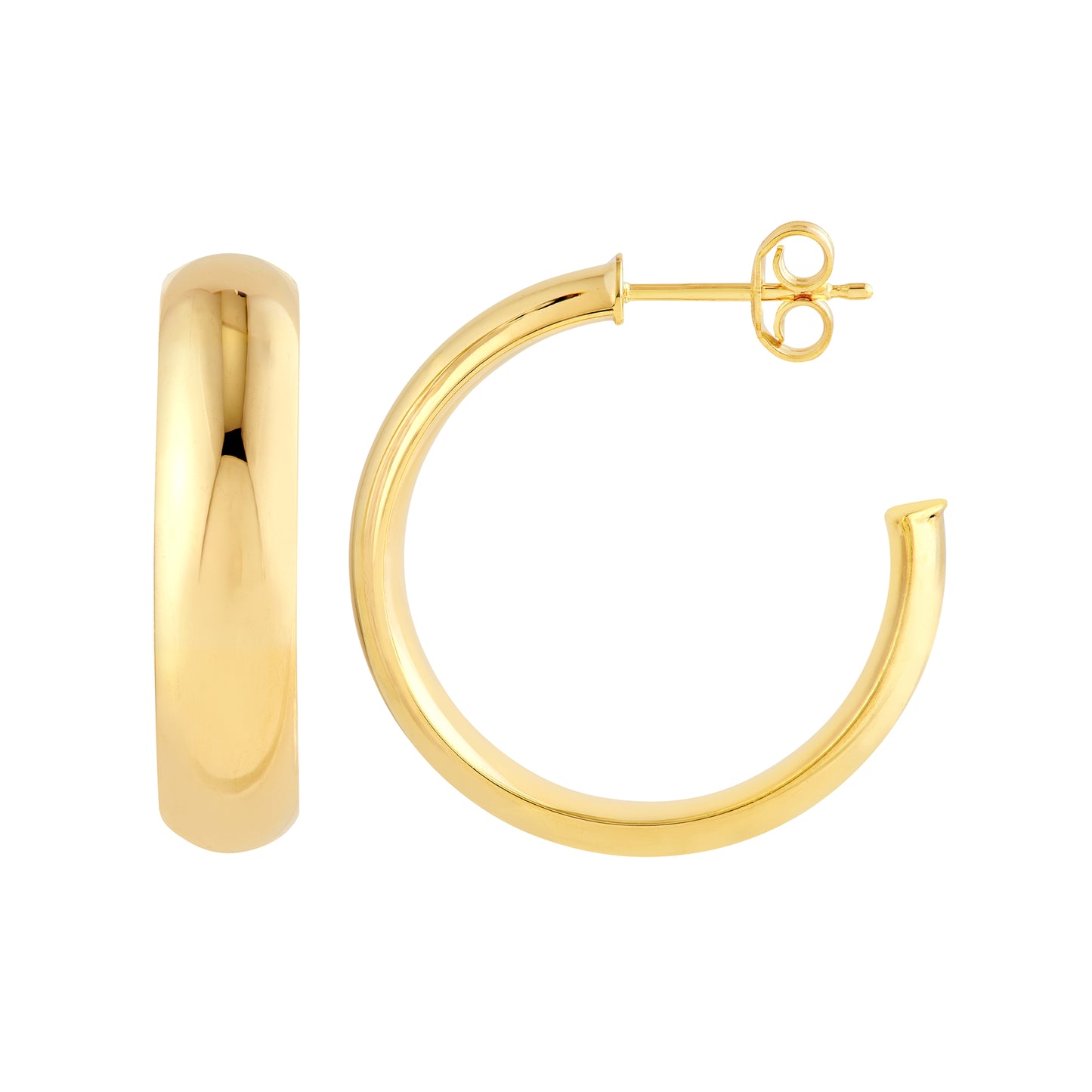 gold hoop earrings from side and front on white background