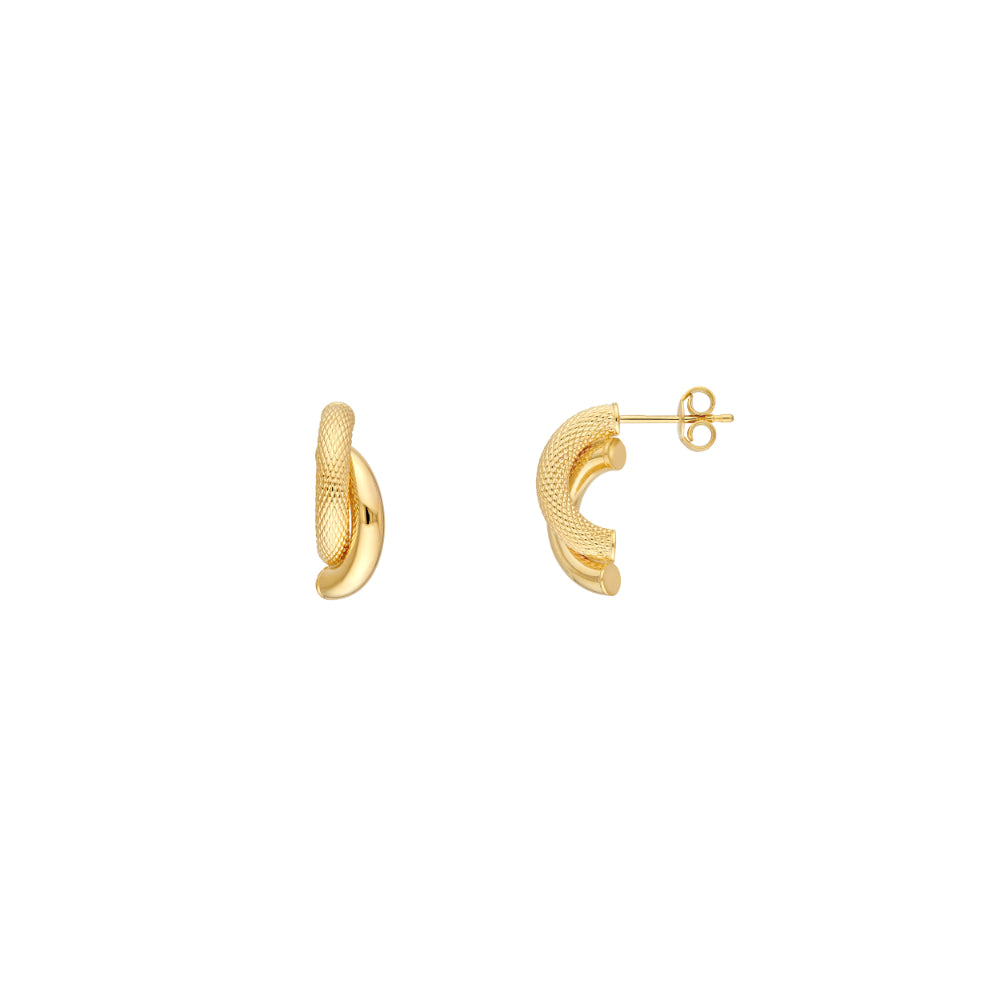 gold tone half hoop stud earring on white background