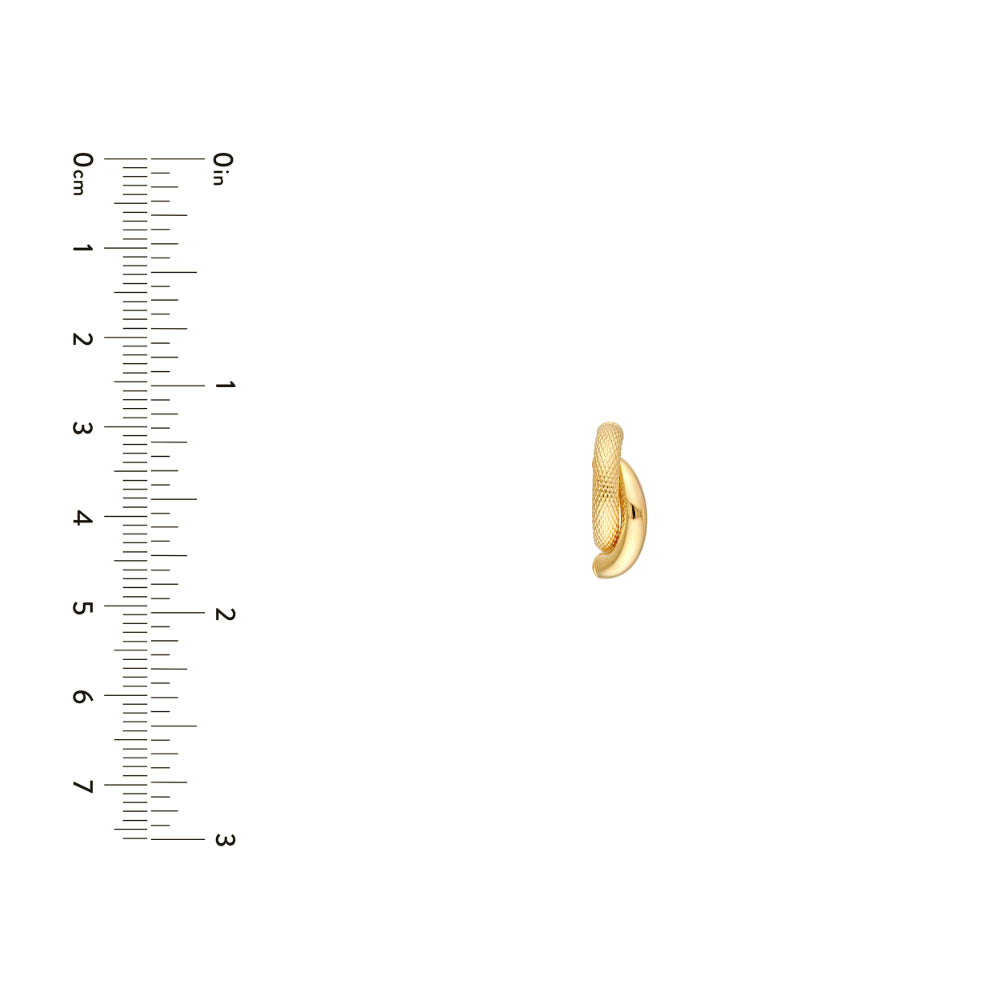 gold tone half hoop stud earring on white background next to scale