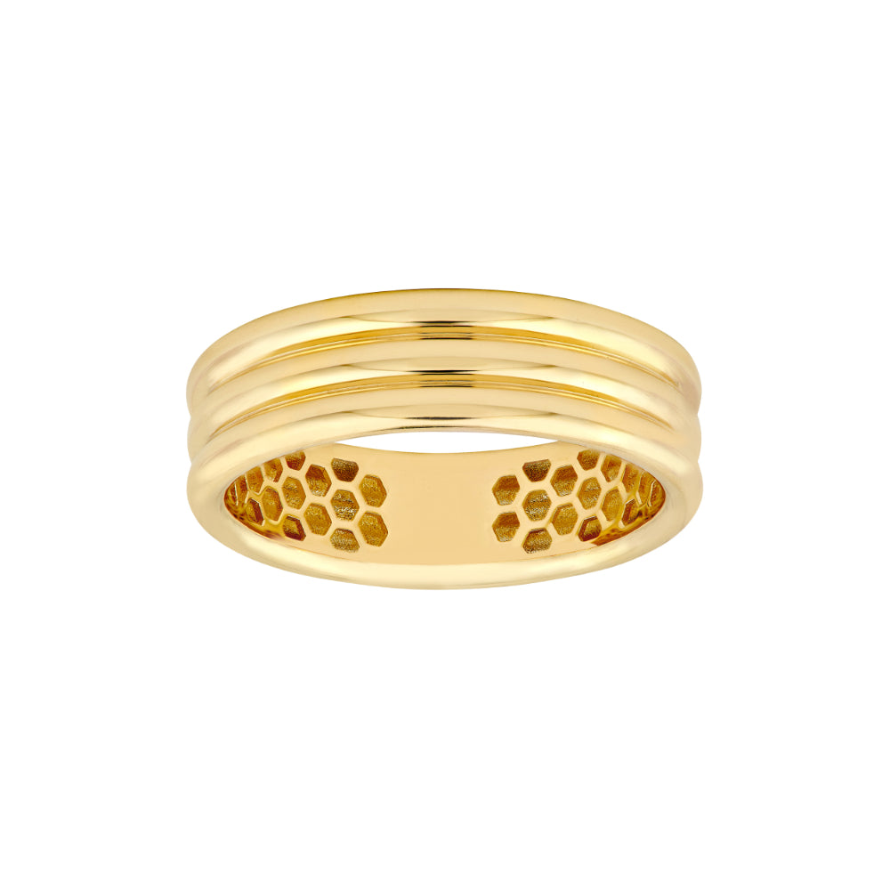 triple row gold tone band on white background
