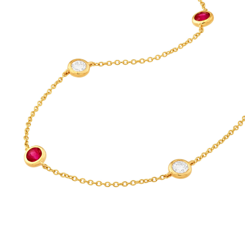 14k Gold Ruby and Diamond Station Necklace