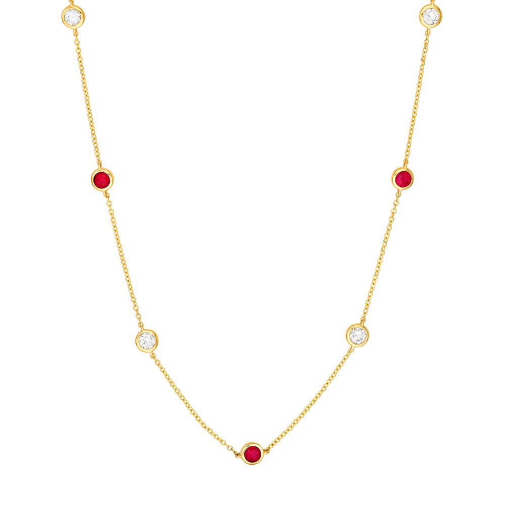 14k Gold Ruby and Diamond Station Necklace