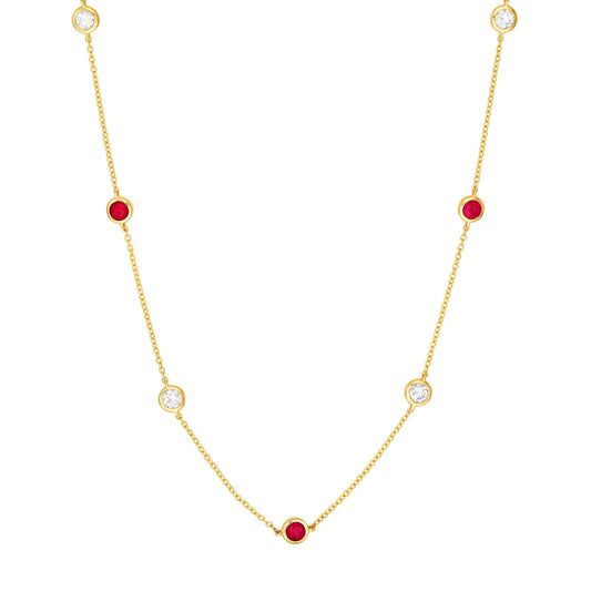 14k Gold Ruby and Diamond Station Necklace