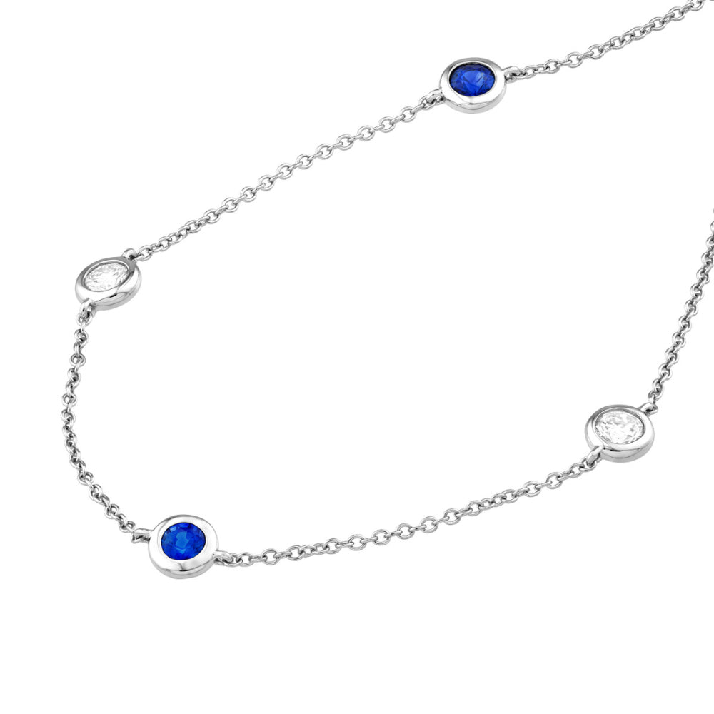 14k Sapphire and Diamond Station Necklace