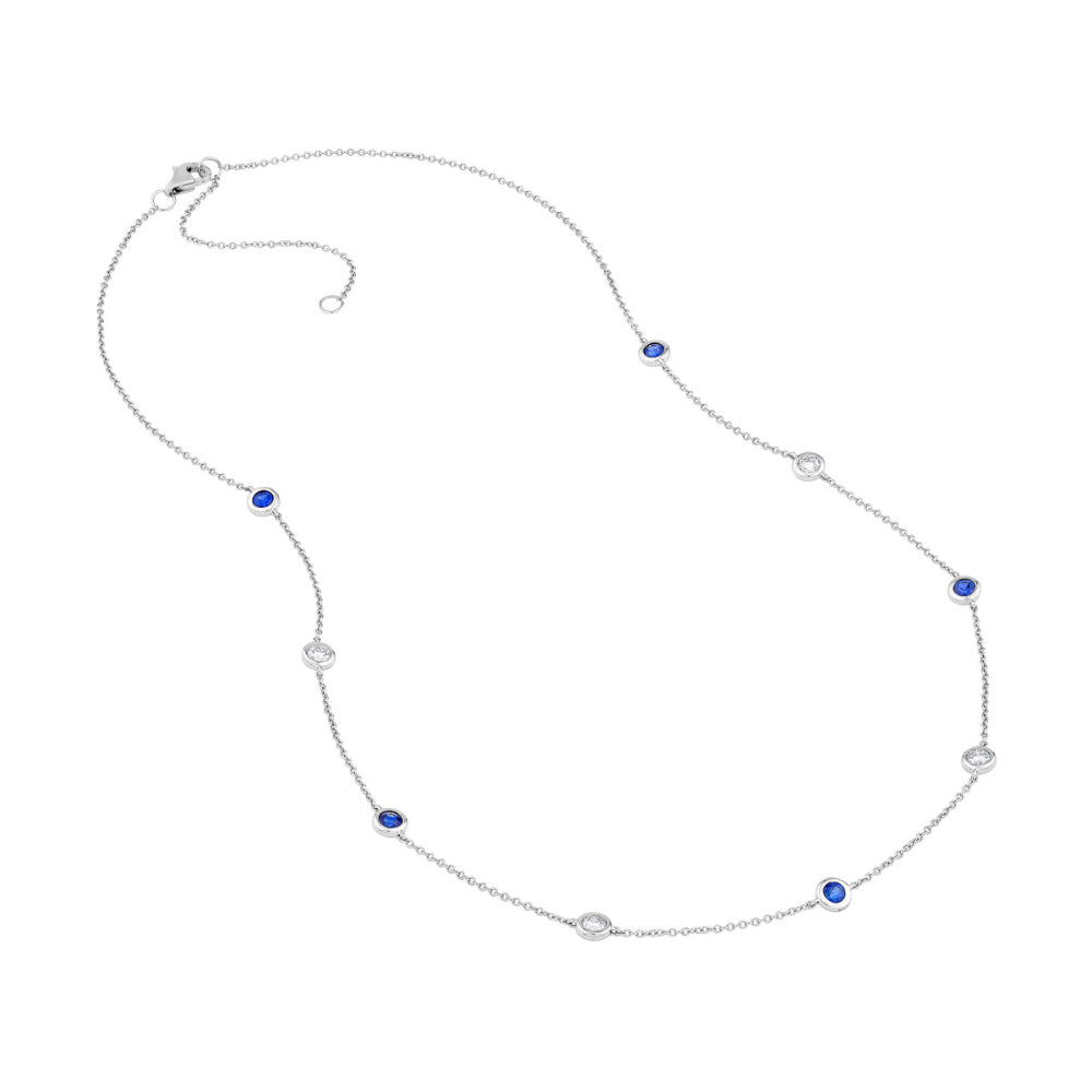 14k Sapphire and Diamond Station Necklace