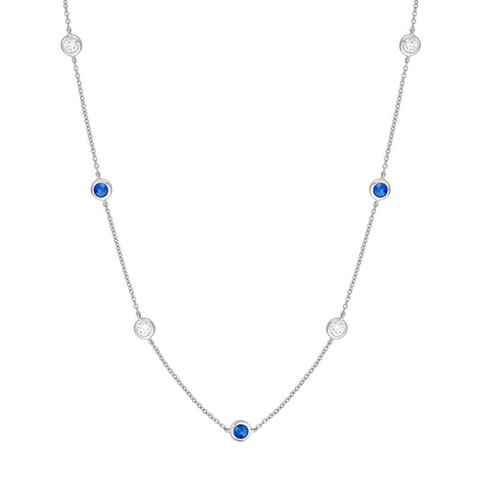 14k Sapphire and Diamond Station Necklace
