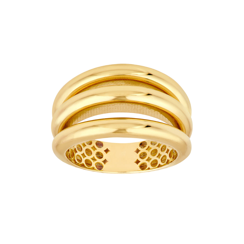 gold tone triple row cuff ring on white background