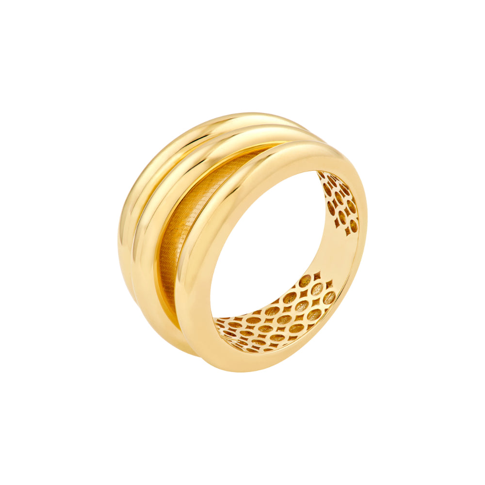 gold tone triple row cuff ring on white background