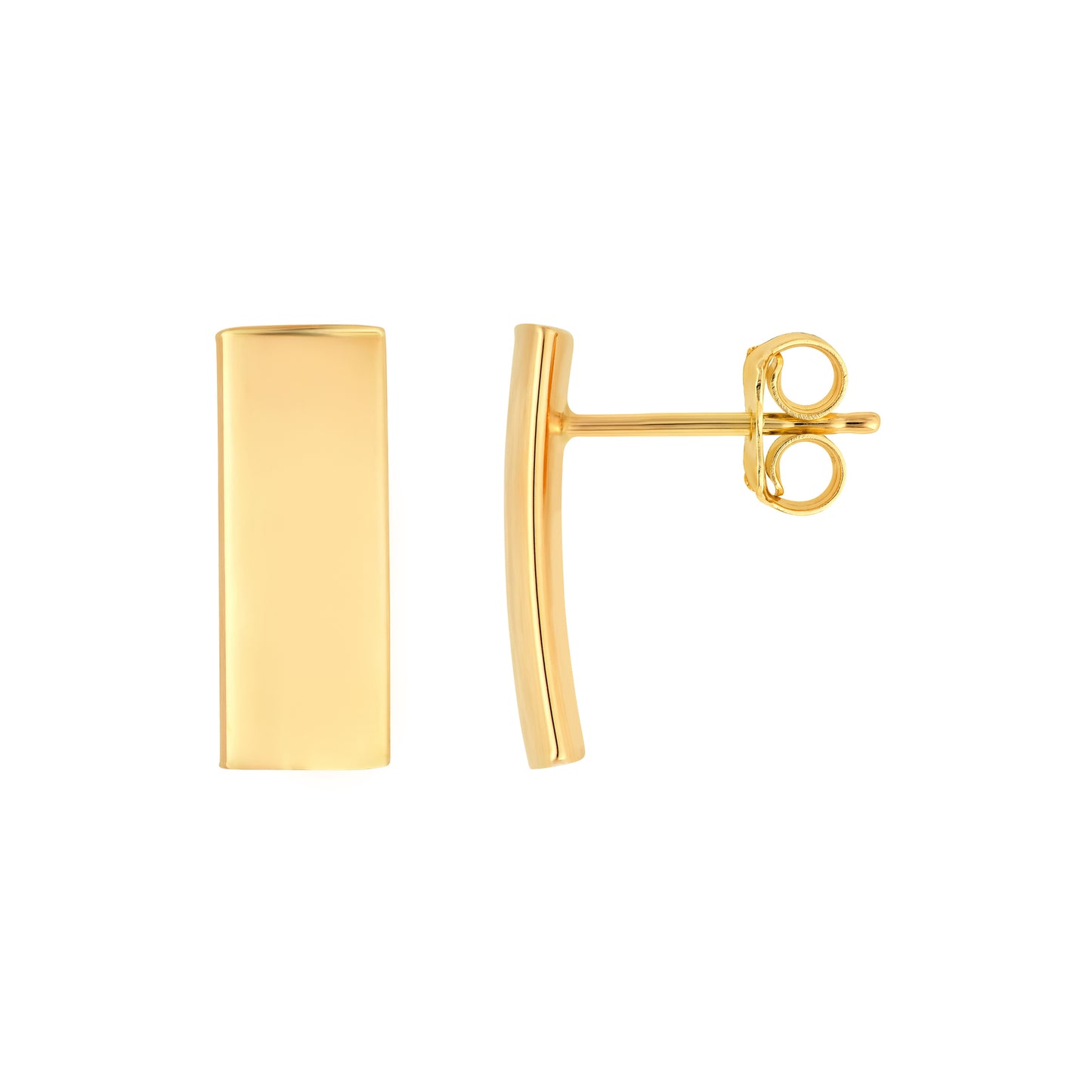 gold tone bar drop stud earrings on white background