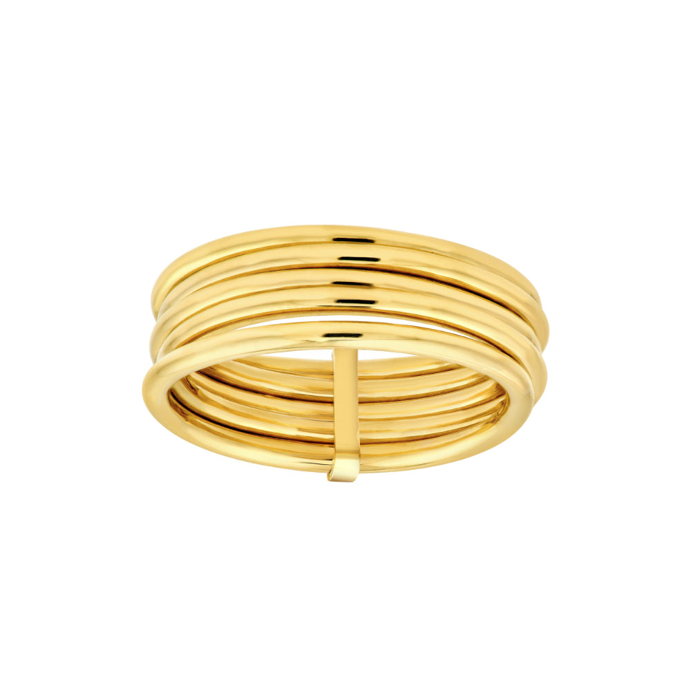 gold tone multilayer ring on white background
