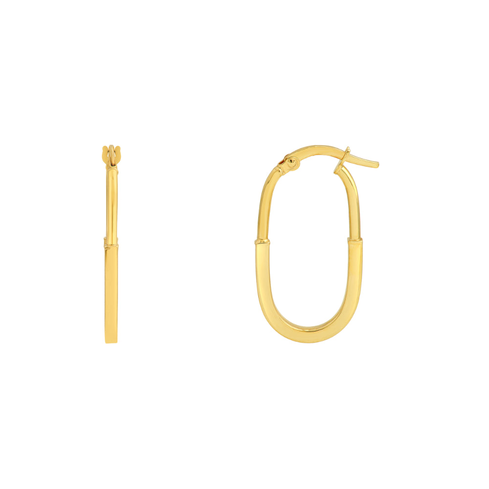 gold oval shape hoop earrings on white background