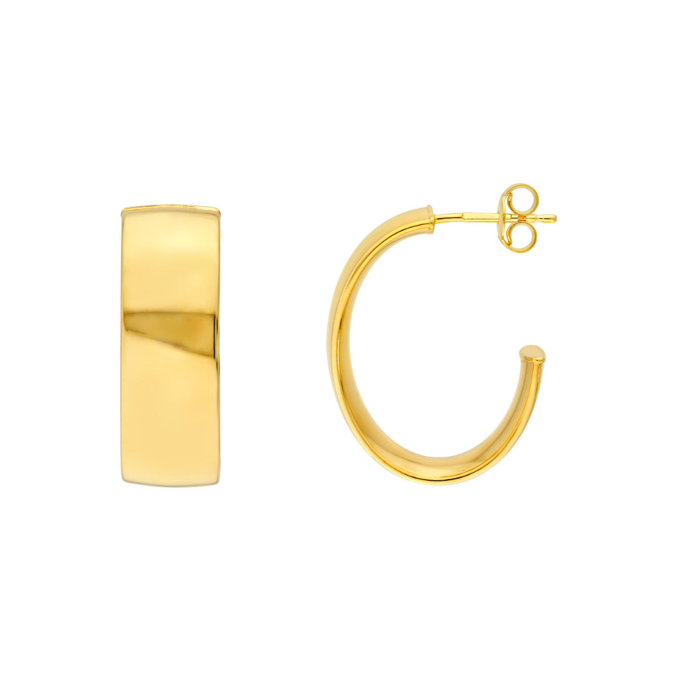 oval gold tone hoop earrings on white background