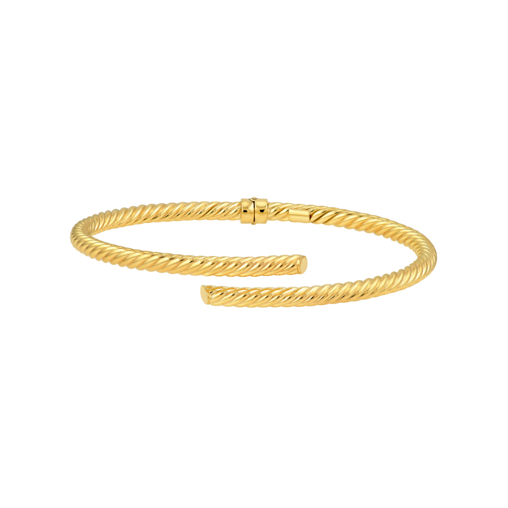 14k Yellow Gold Twisted Tube Bypass Bangle Bracelet