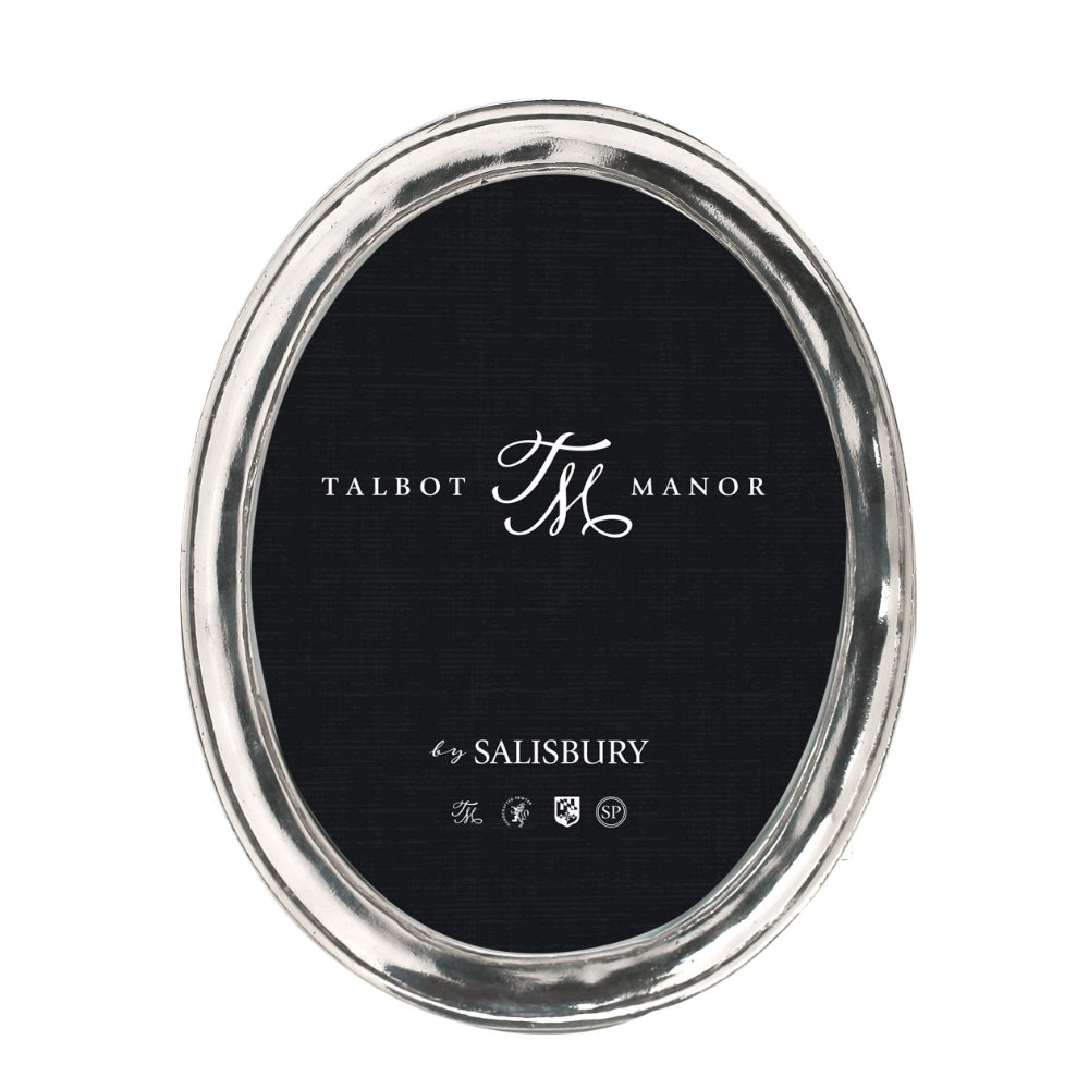 Silver 5x7 oval frame with silver rim featuring 'Talbot Manor by Salisbury' branding.