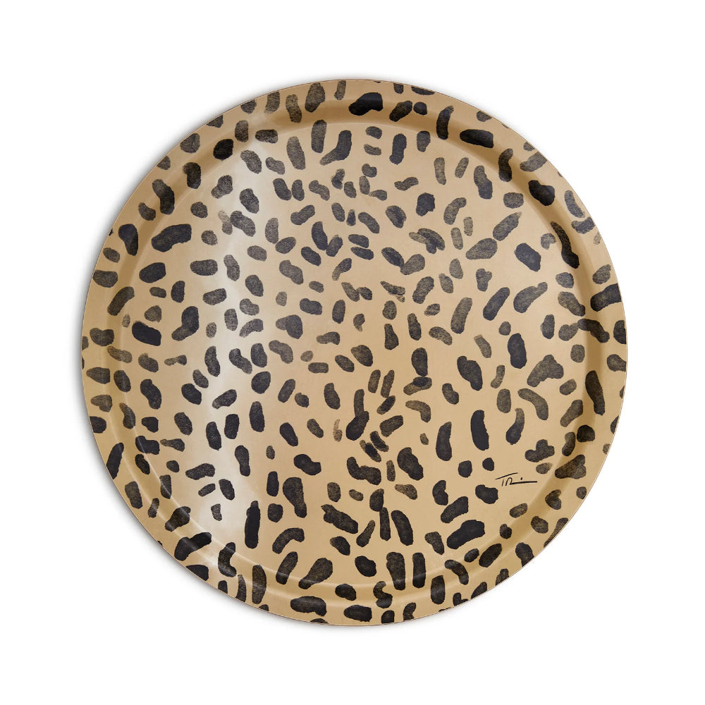 Halcyon Days Leopard Print Round Birchwood Tray