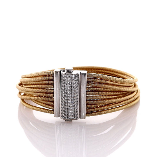 Estate 14 Karat Yellow Gold Multi-Strand Cable Coil Diamond Bracelet