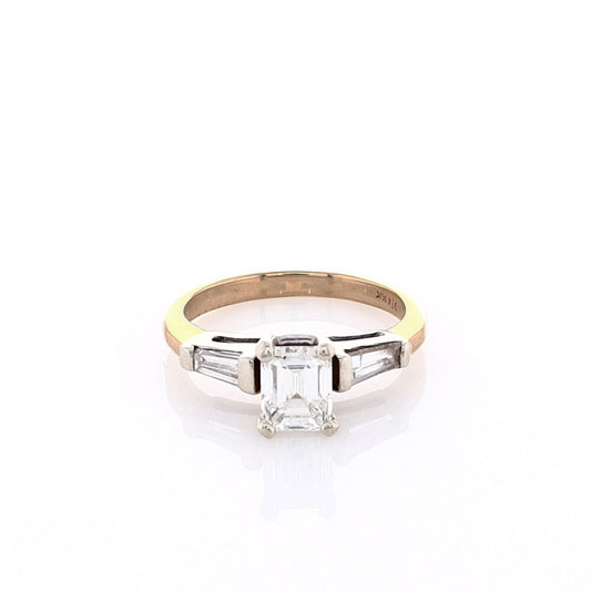 Estate 14k Two-Tone 0.72ct Emerald Cut Three Stone Engagement Ring