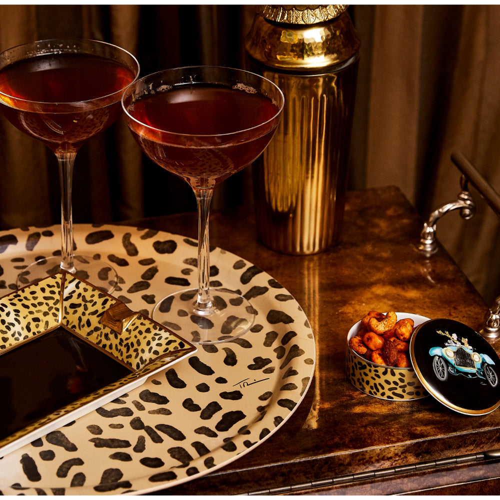 Halcyon Days Leopard Print Round Birchwood Tray