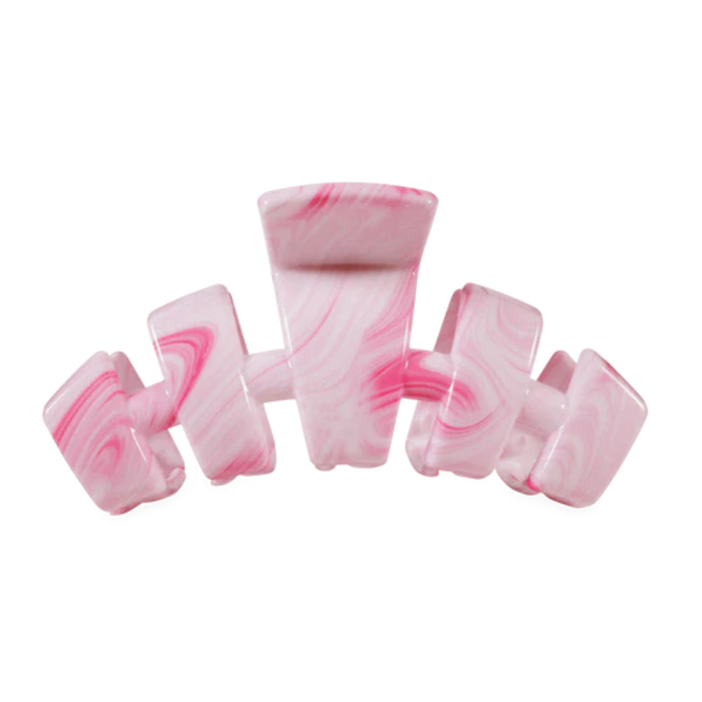 Set of pink and white marbled hair clip on a white background