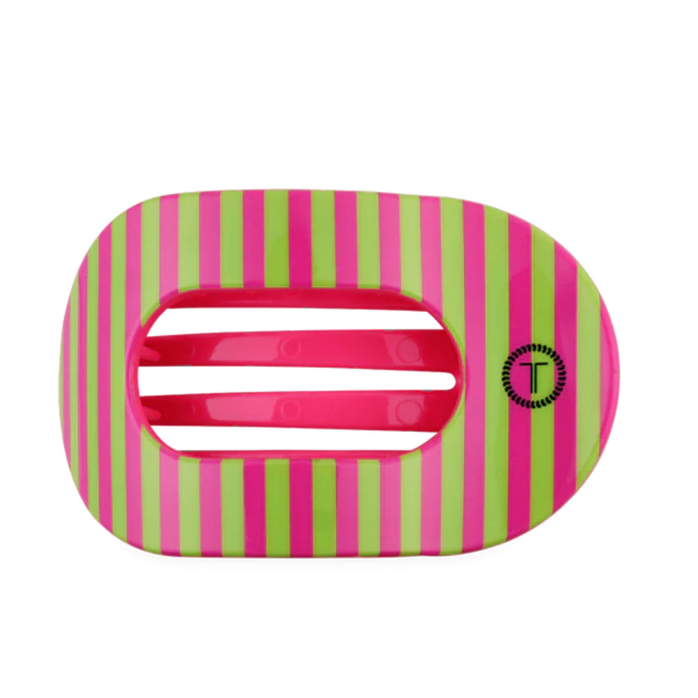 pink and green stripe hair clip on a white background