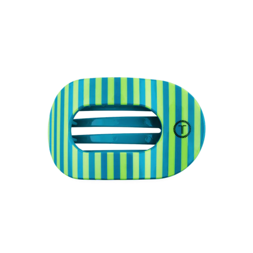 blue and green striped hair clip on a white background