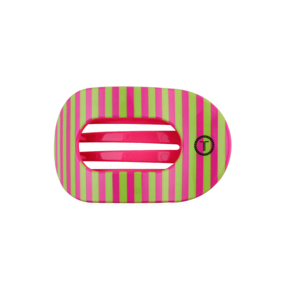 pink and green striped hair clip on a white background