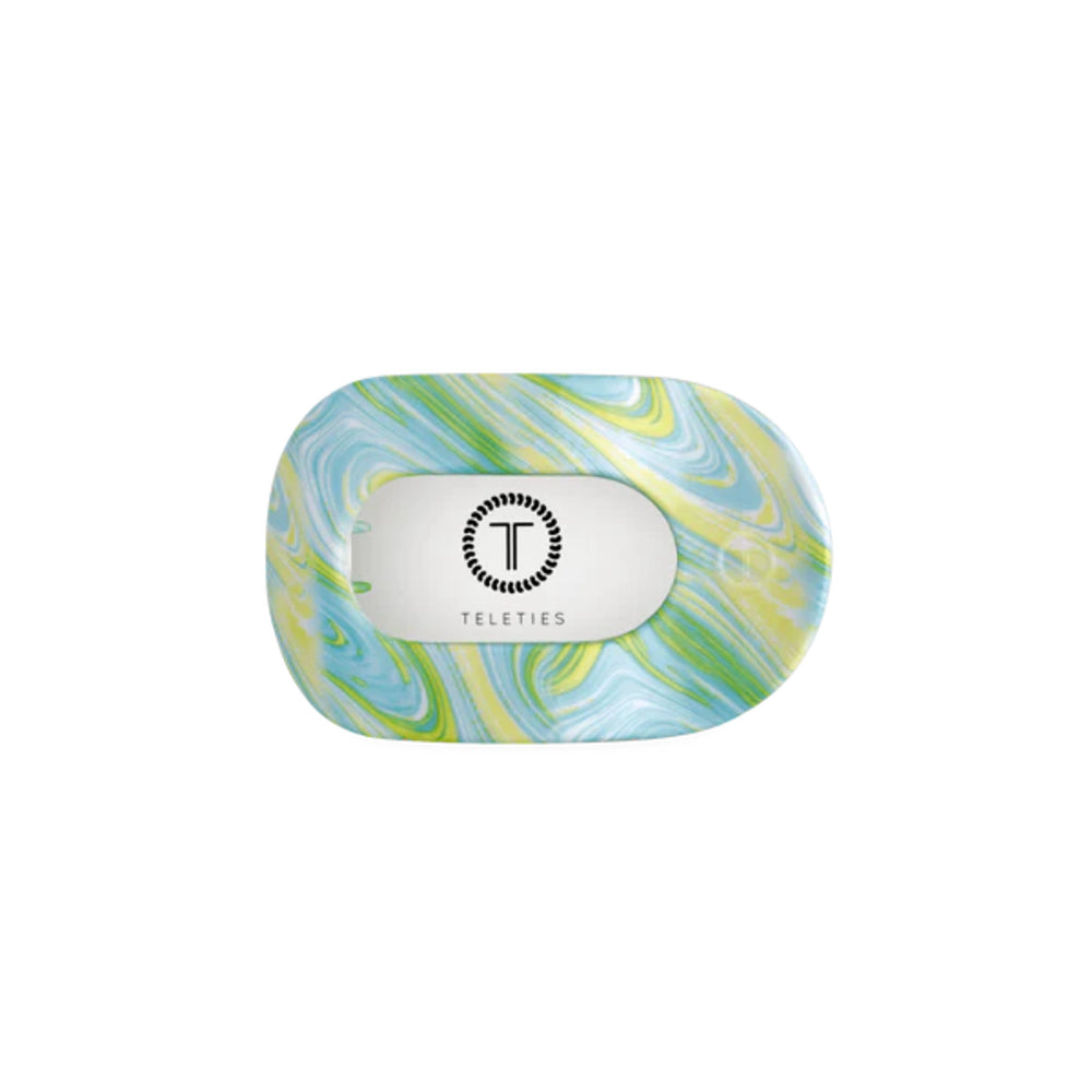 Marbled design hair clip with a visible brand logo on a white background