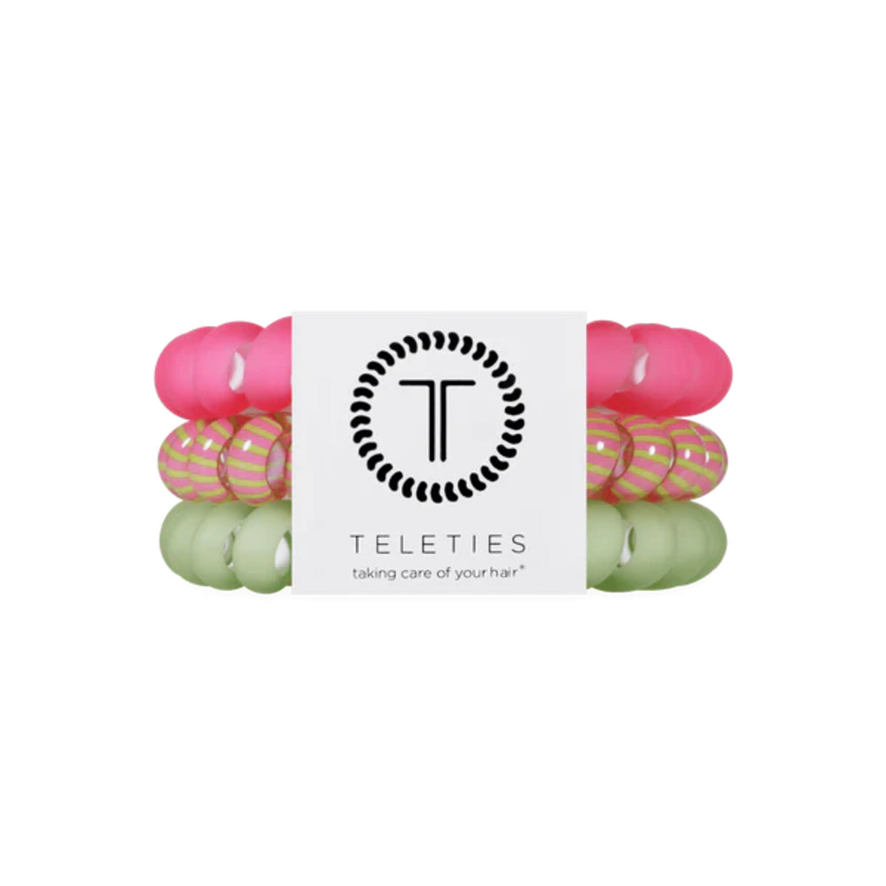 Pack of colorful hair ties with 'Teleties' branding on a white background