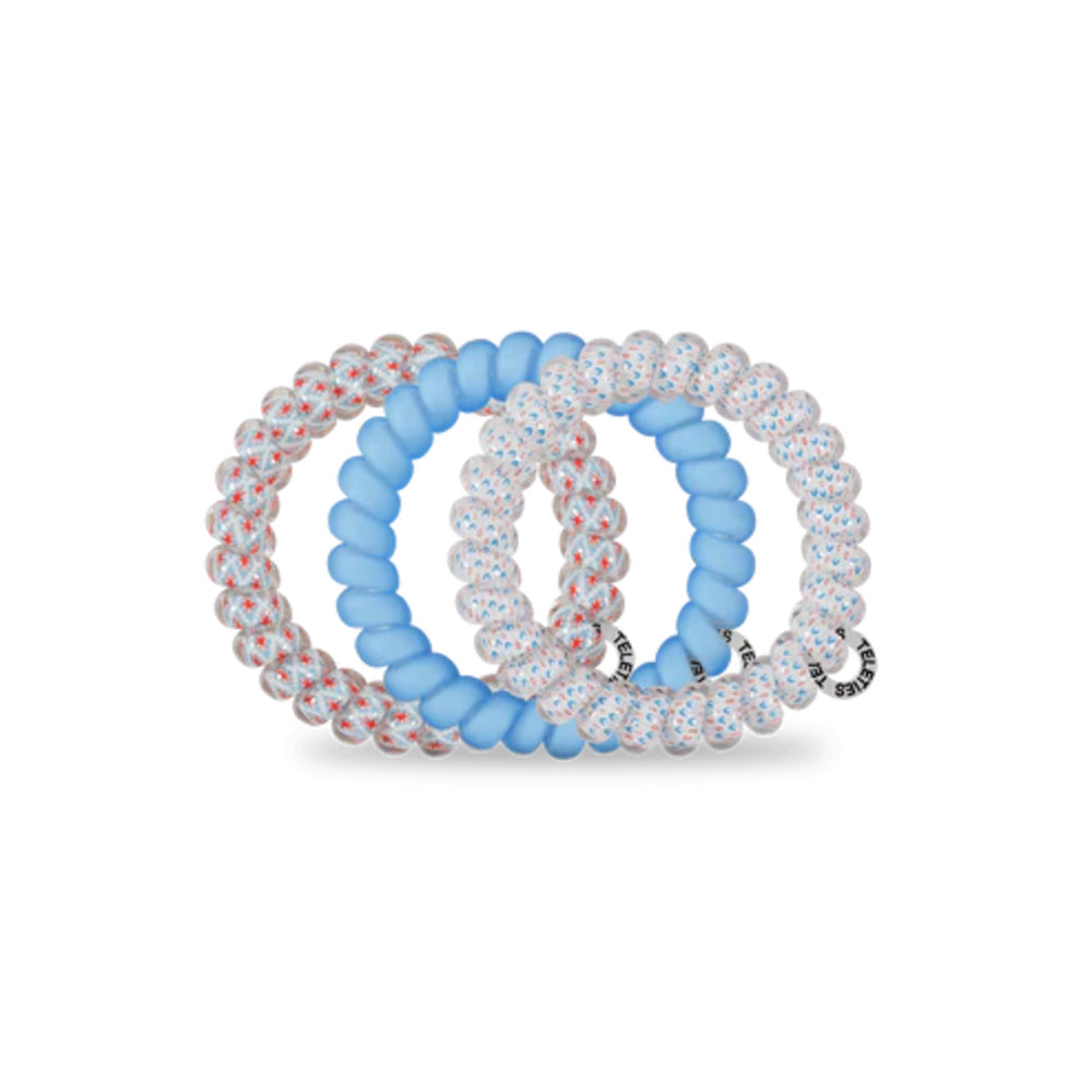 Set of three colorful Hair Ties on a white background