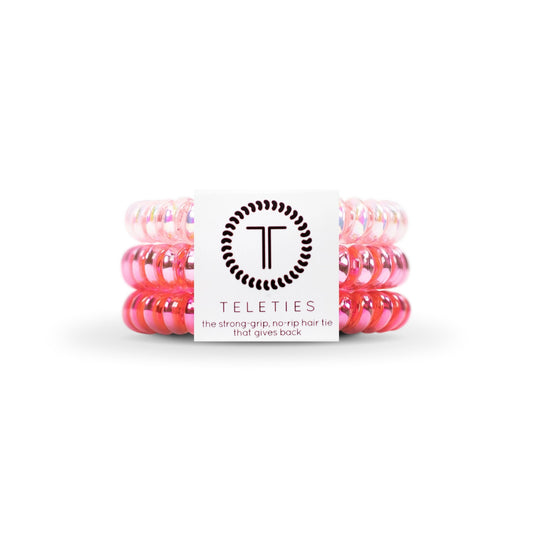 TELETIES Spiral Hair Coils Small Think Pink Hair Ties (Pack of 3)