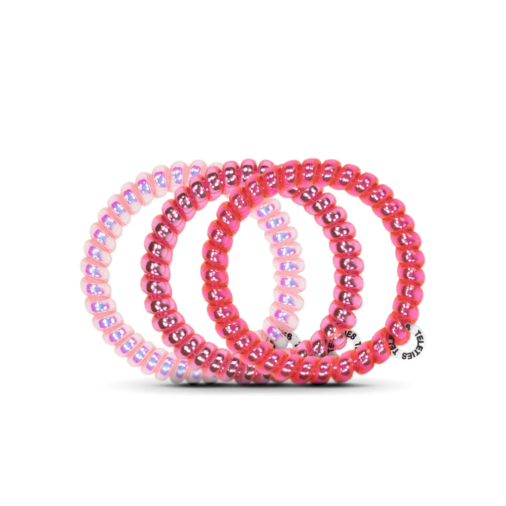 TELETIES Spiral Hair Coils Small Think Pink Hair Ties (Pack of 3)