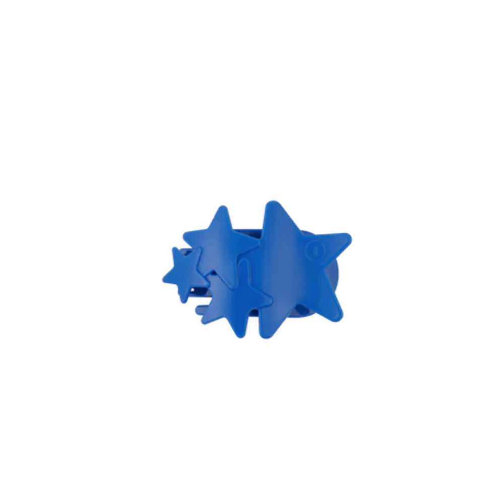 Blue star-shaped hair clip on a white background