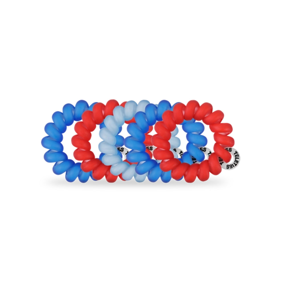 Red and blue spiral hair ties