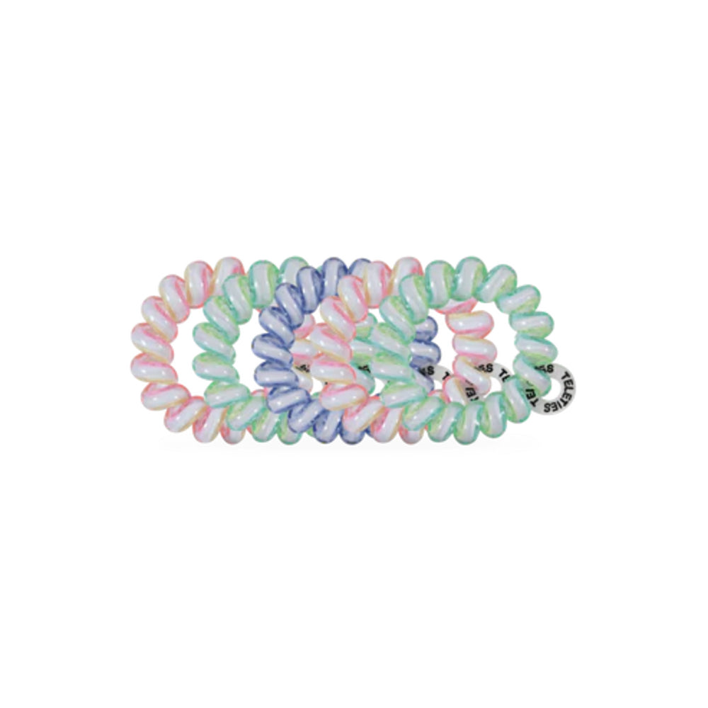 Pastel-colored coiled hair tie on a white background