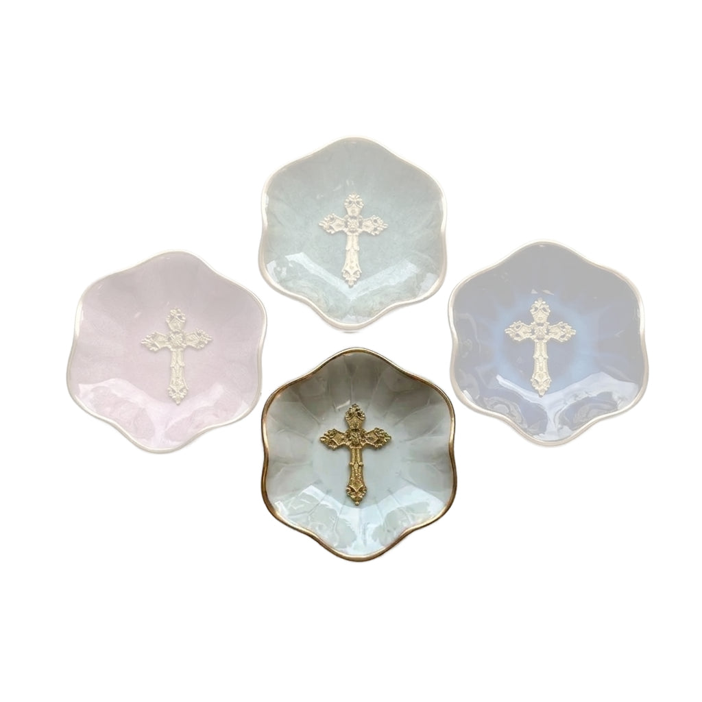 White cross jewelry dish